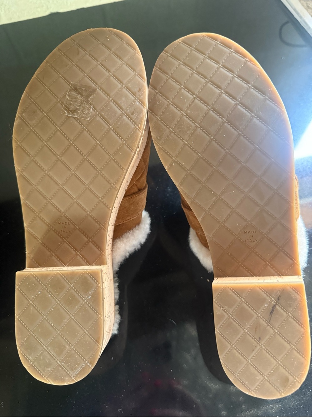CHANEL Quilted Suede Shearling-Trim Clogs in Chestnut - Picture 3 of 3